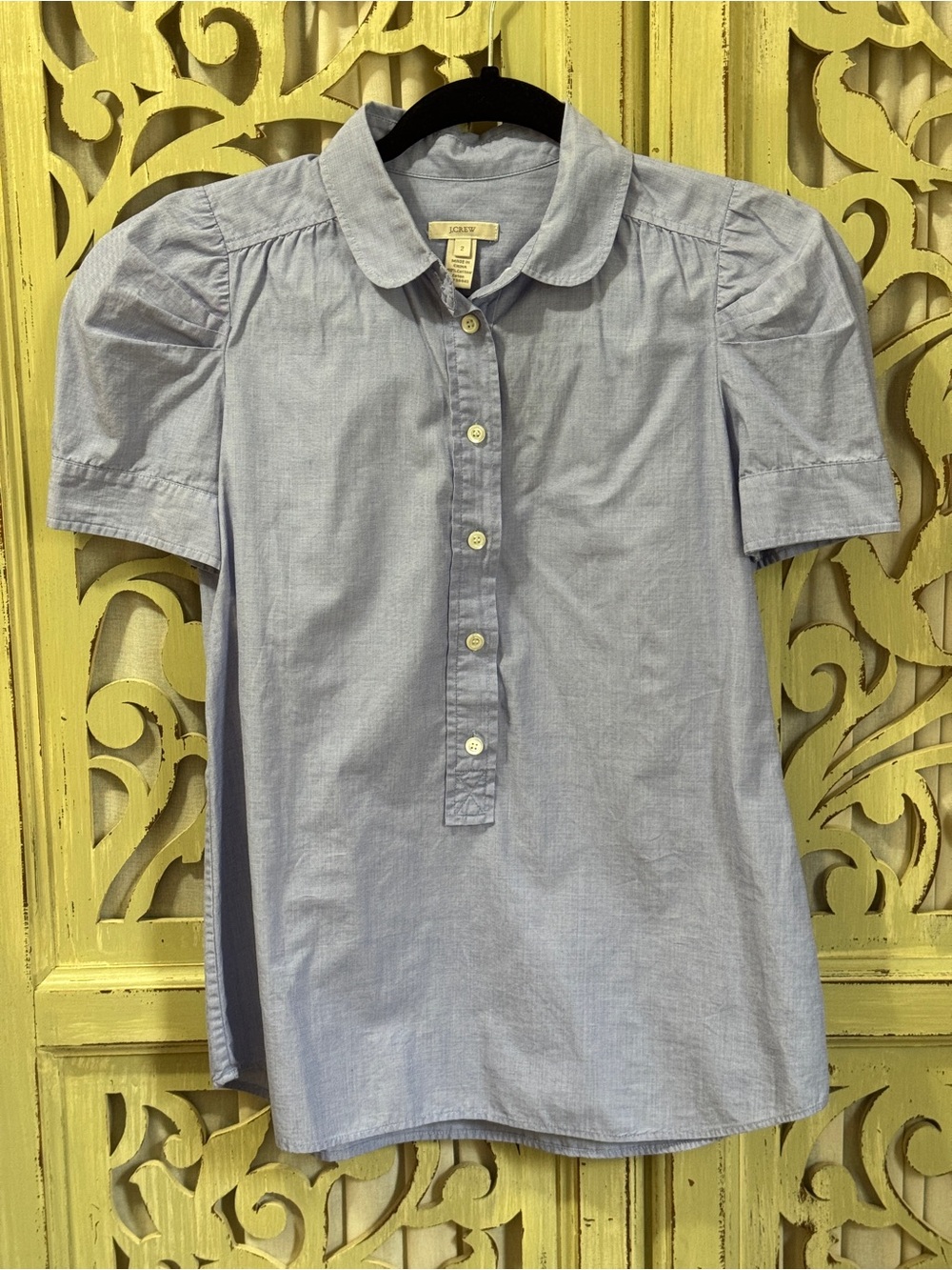 J. Crew Pale Blue Button-Front Blouse Peter Pan Collar